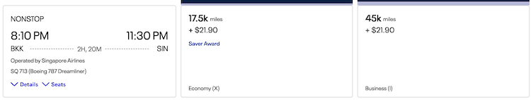bkk-sin excursionist priced in miles
